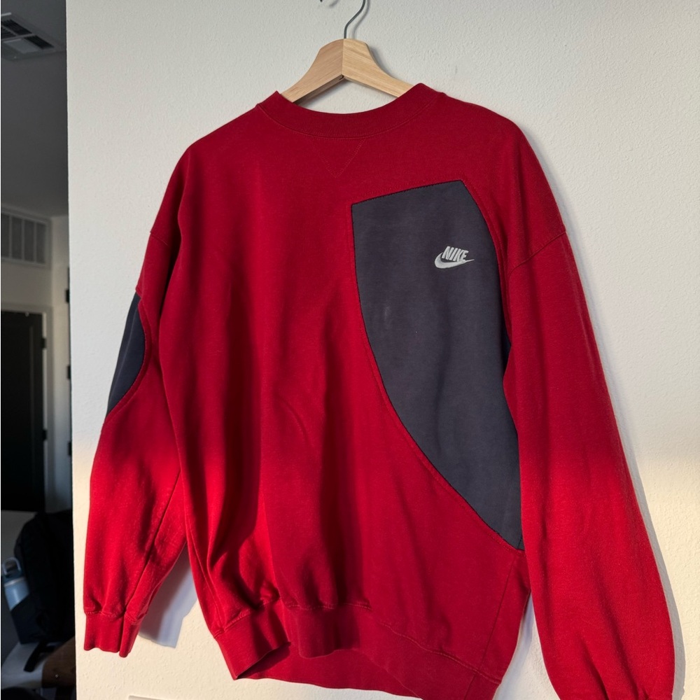 Nike Men's Bold Red and Charcoal Crewneck Sweater